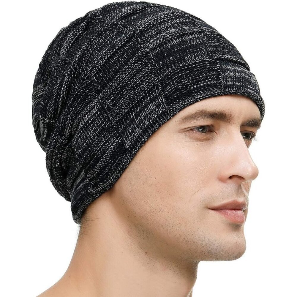 Men’s Navy Winter Beanies Knit Hats Lined Thick Warm Stocking Cap for Guys - Picture 2 of 6